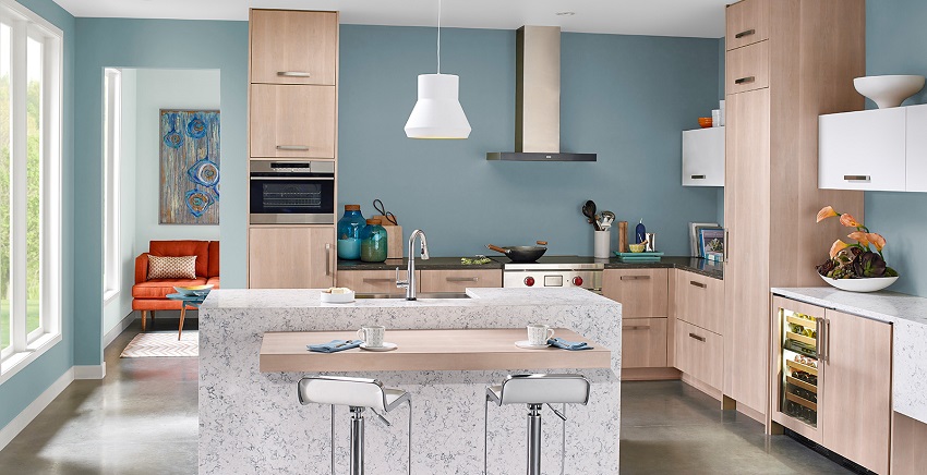 Màu xanh dương dịu nhẹ cho không gian bếp