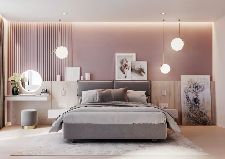 Màu hồng phấn trong thiết kế phòng ngủ tạo nên sự nhẹ nhàng